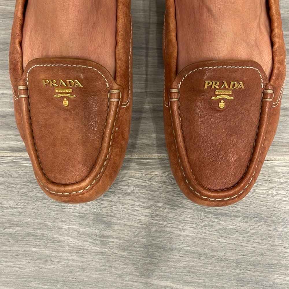 Prada leather car shoes, elasticized soft fit, size 39/9